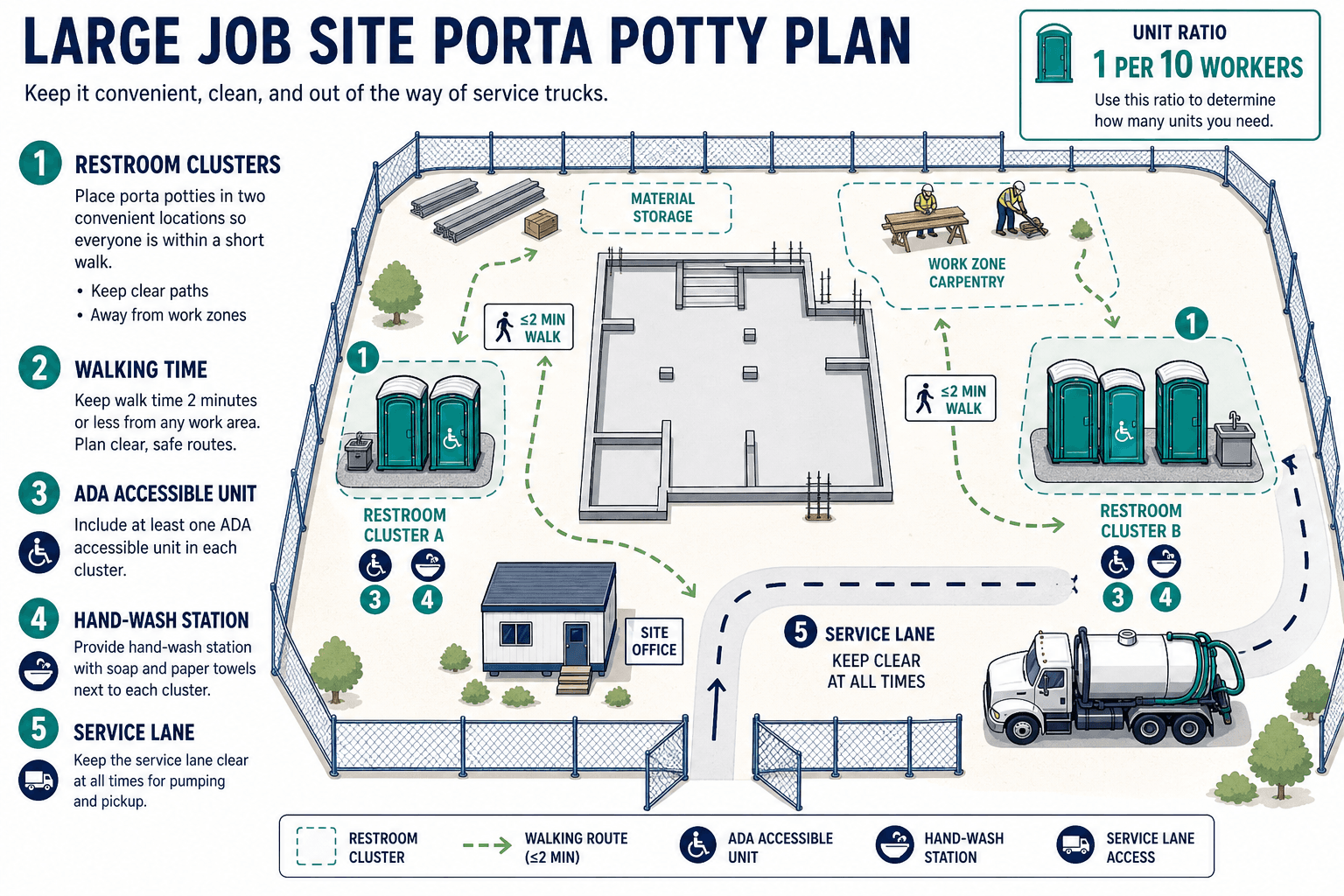 A Porta Potty Plan for Large Job Sites, illustrated guide