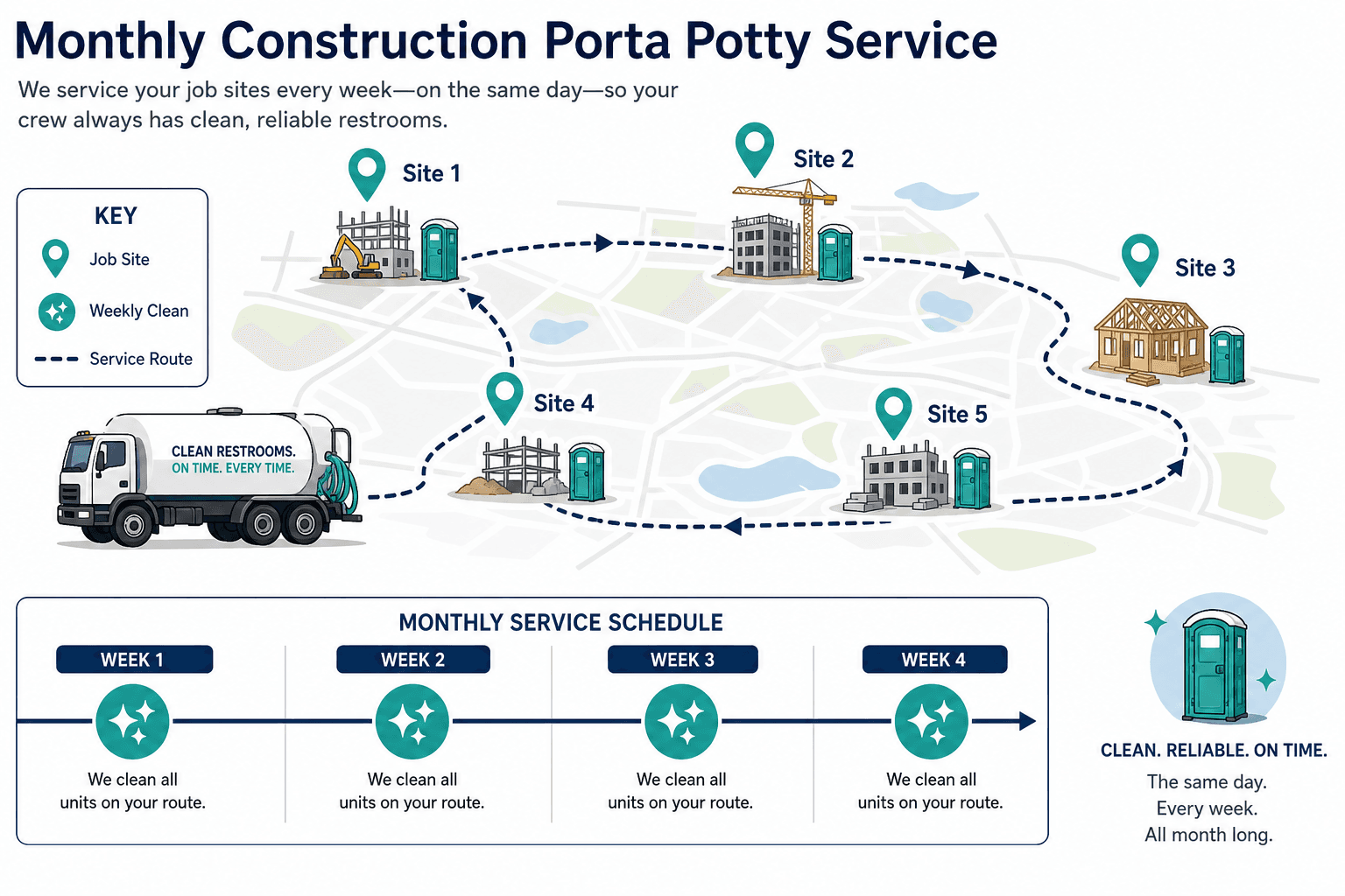 Monthly & Long-Term Porta Potty Rental for Construction, illustrated guide