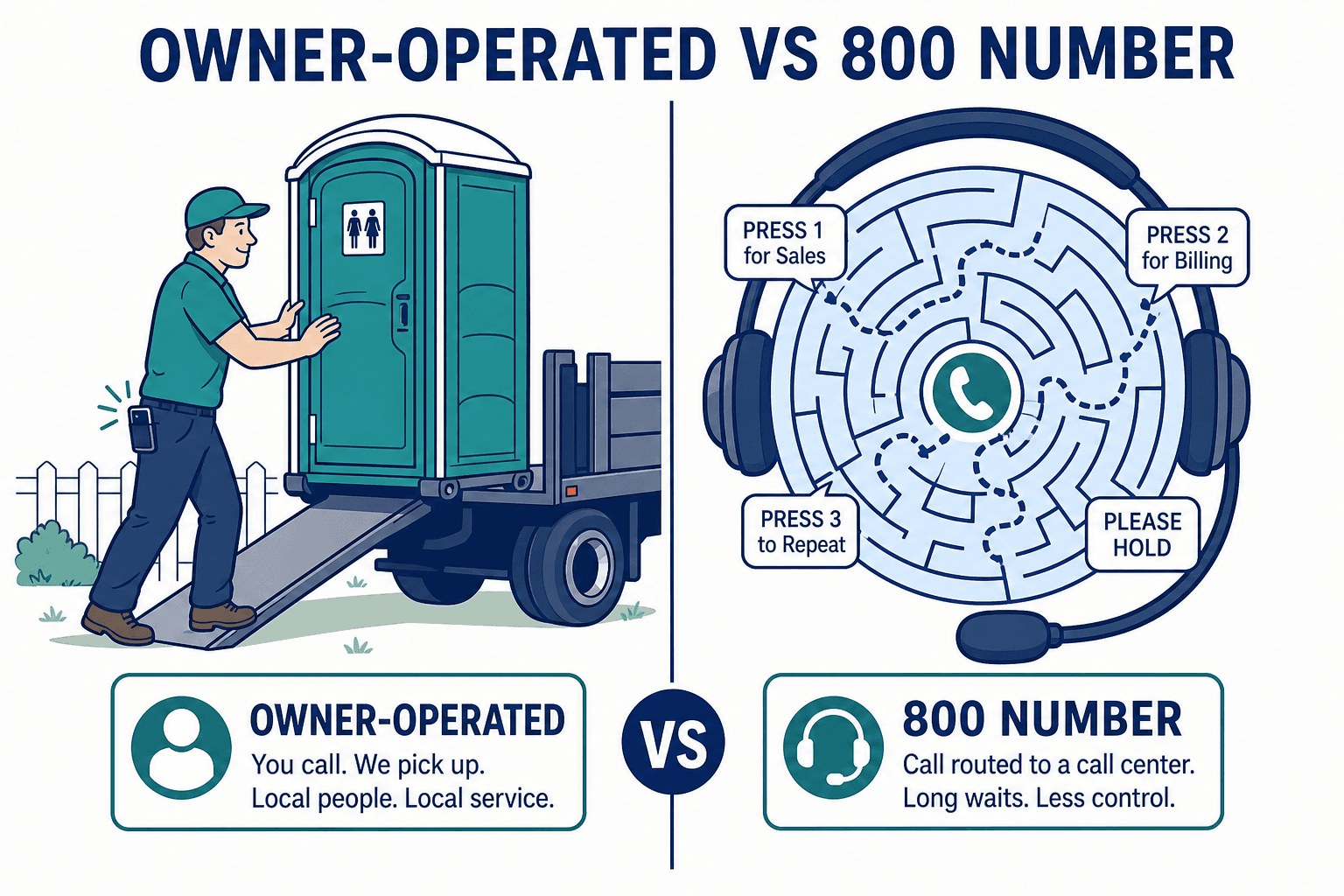 Owner-Operated Porta Potty Companies vs an 800 Number, illustrated guide