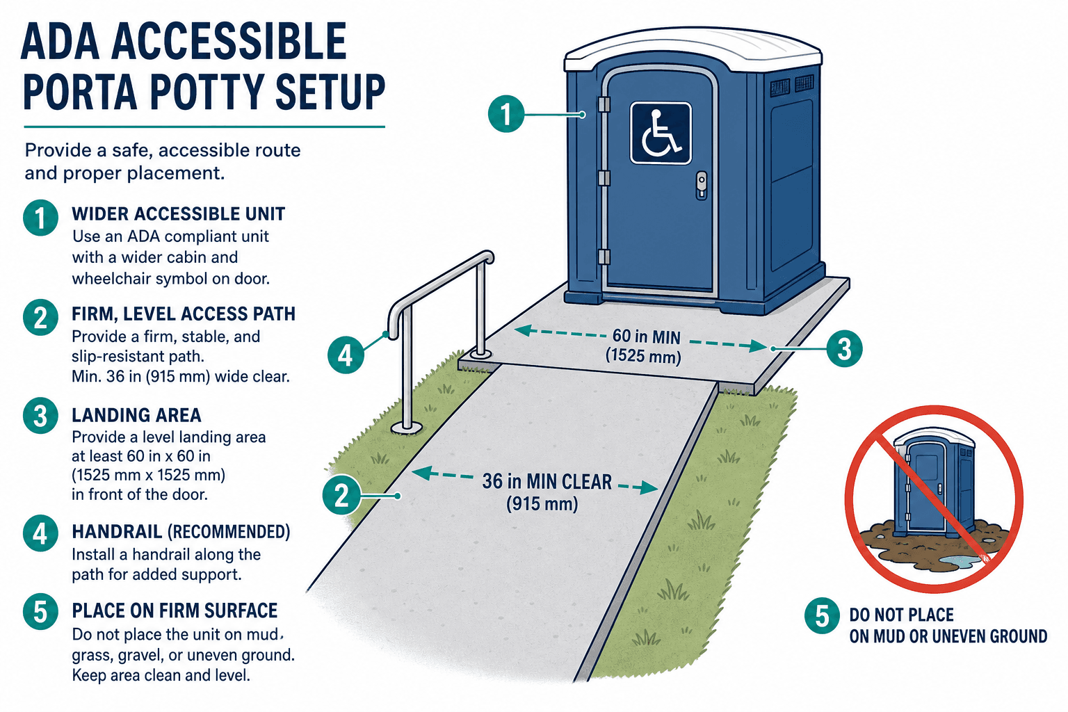 Porta Potty Dimensions: Standard, ADA, and Deluxe Sizes, illustrated guide