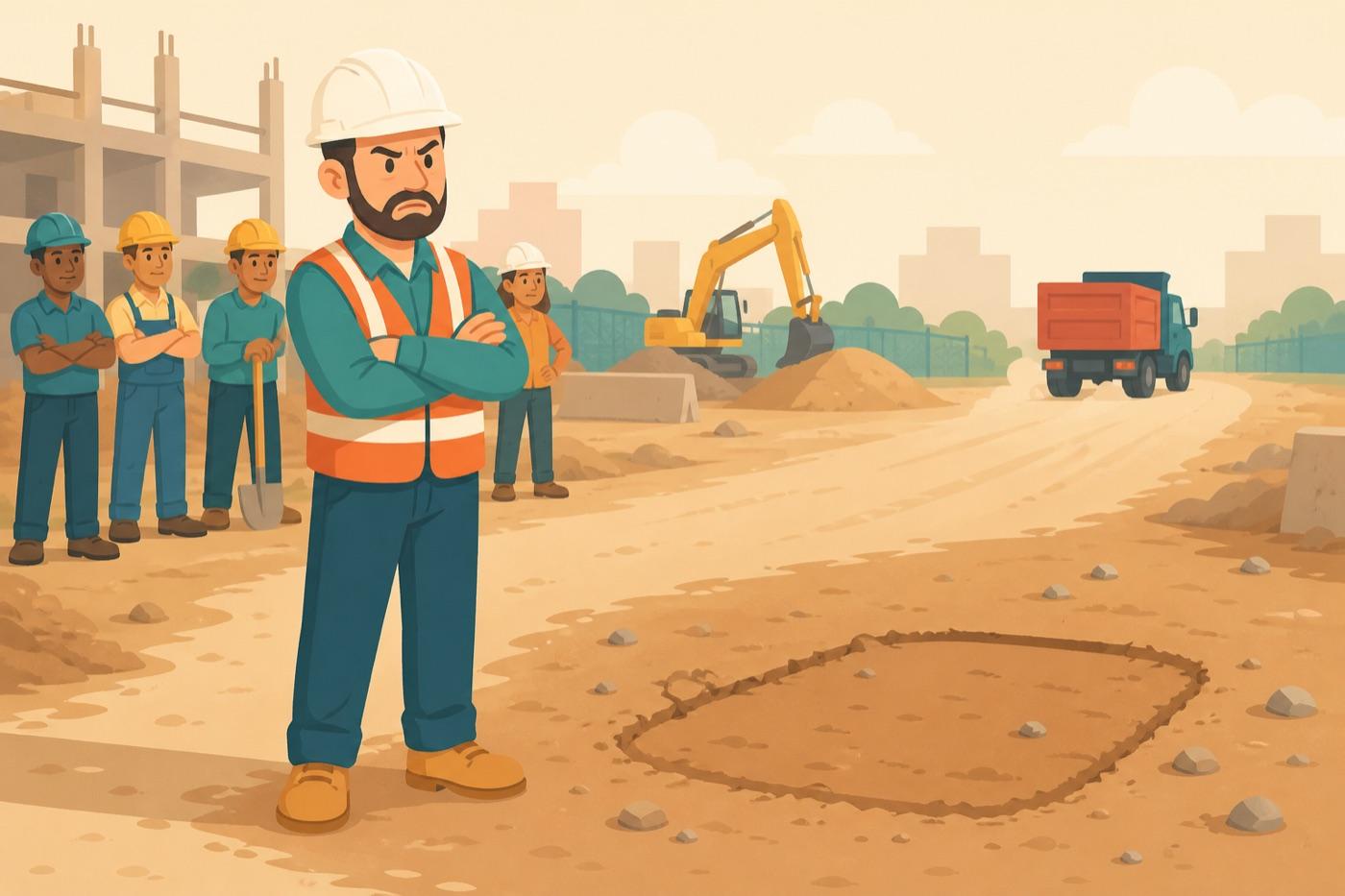 Construction crew waiting on a job site where the porta potty never arrived