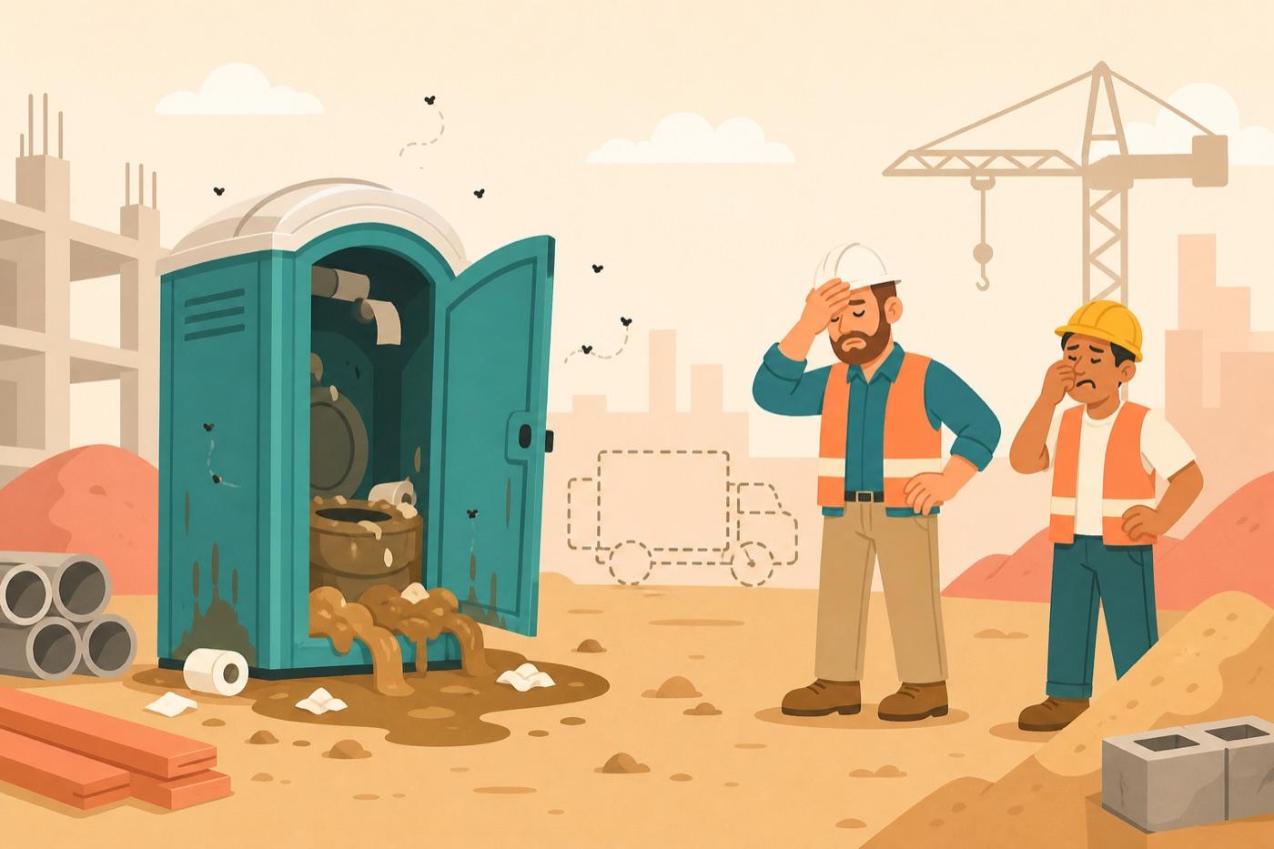 Neglected construction porta potty that has gone weeks without service